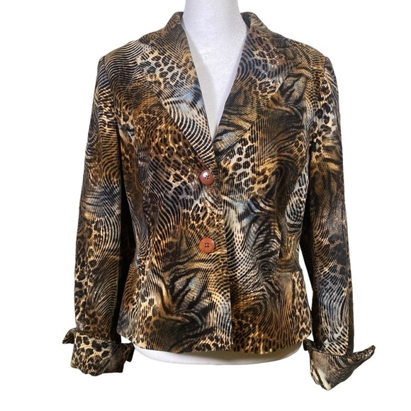 Trousers Etc. women's size 8 Multi animal print fine corduroy Mob Wife blazer - Picture 1 of 10
